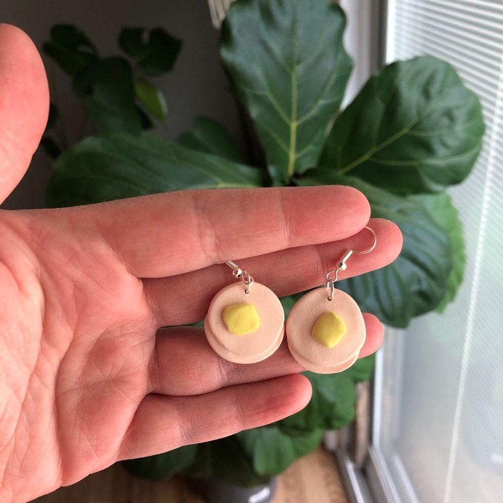 New Handmade Pancake Polymer Clay Earrings